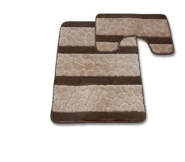 Barna bézs csíkos <br/>2 részes fürdőszoba szőnyeg szett